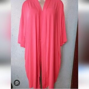 Lightweight Chiffon Pink Coral Open Front Maxi Kimono w/Side Splits - One Size